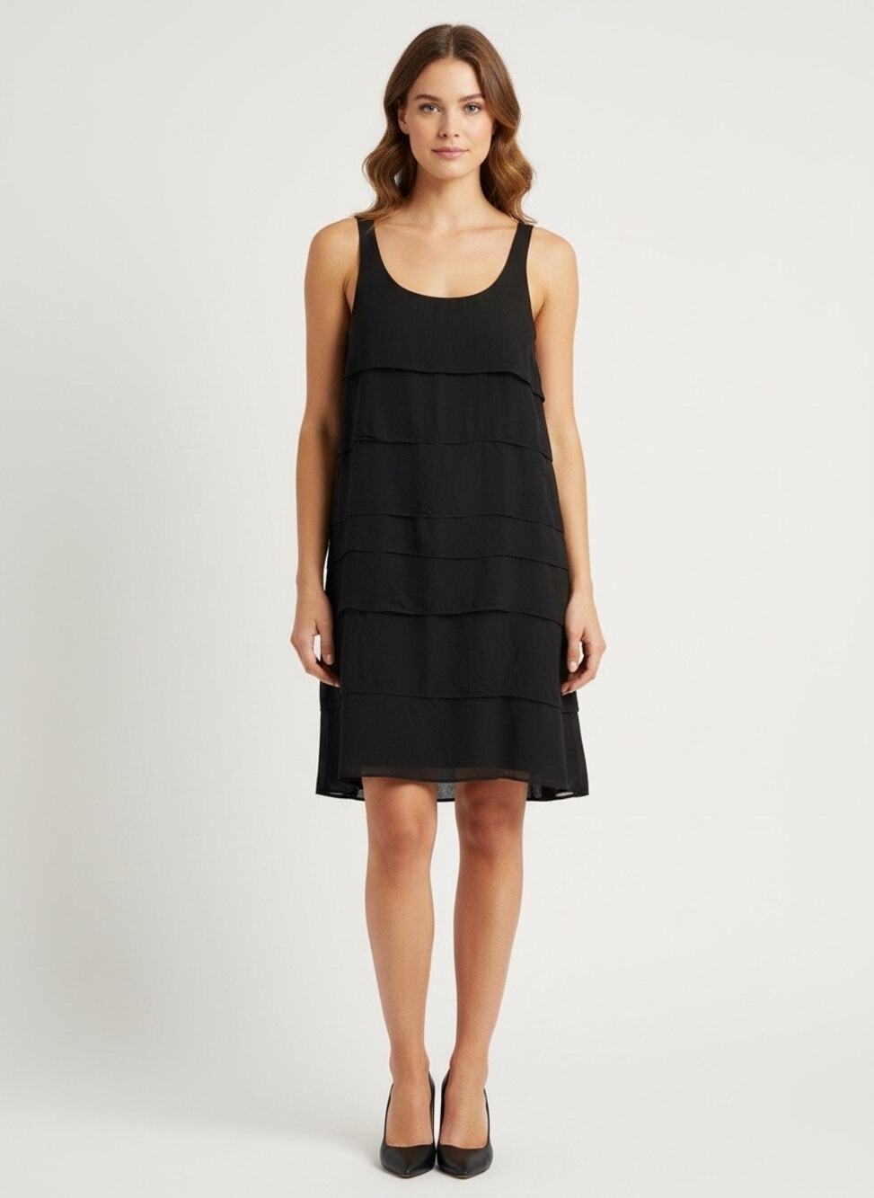Eileen Fisher Silk Georgette Tiered Dress Minimalist Luxury Shift Small EUC